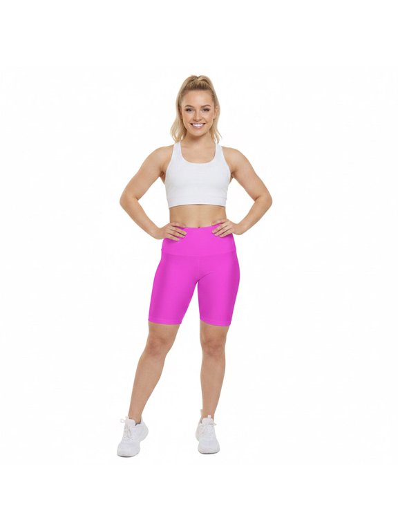 Cotton Bloom Pink High-Waist Workout Shorts — Women’s Biker Gym Shorts