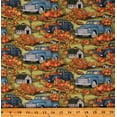 thumbnail image 1 of Cotton Blue Trucks Pumpkins Barns Harvest Food Produce Autumn Fall Seasonal Thanksgiving Blue Cotton Fabric Print by the Yard (80772-A620710), 1 of 1