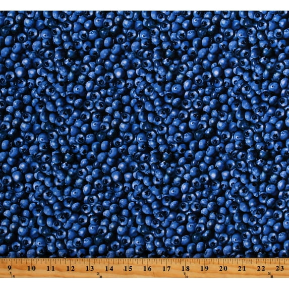 Cotton Blueberries Packed Berries Berry Fruits Food Summer Blueberry Hill Cotton Fabric Print by the Yard (12636-55)