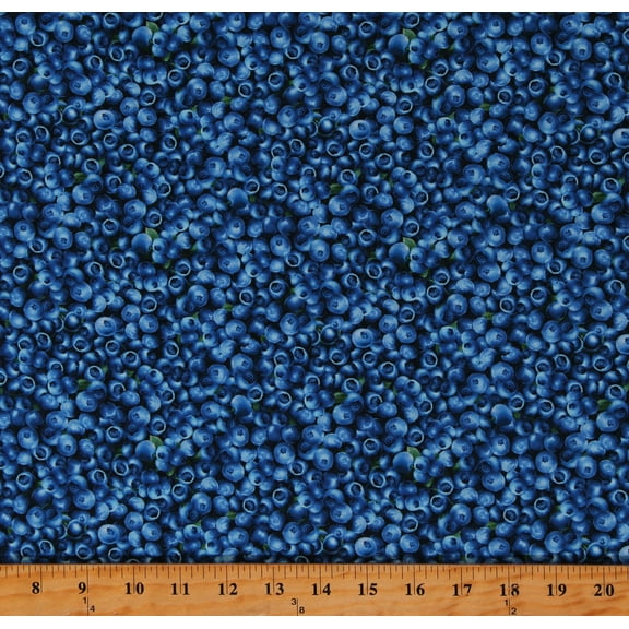 Cotton Blueberry Packed Blueberries Fruit Food Leaves Chow Blue Cotton Fabric Print by the Yard (FRUIT-CD1748-BLUE)