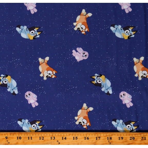 Cotton Bluey Characters Goodnight Bluey Sky Space Stars Galaxy Kids Cartoon TV Show Blue Cotton Fabric Print by the Yard (78288-A620715)