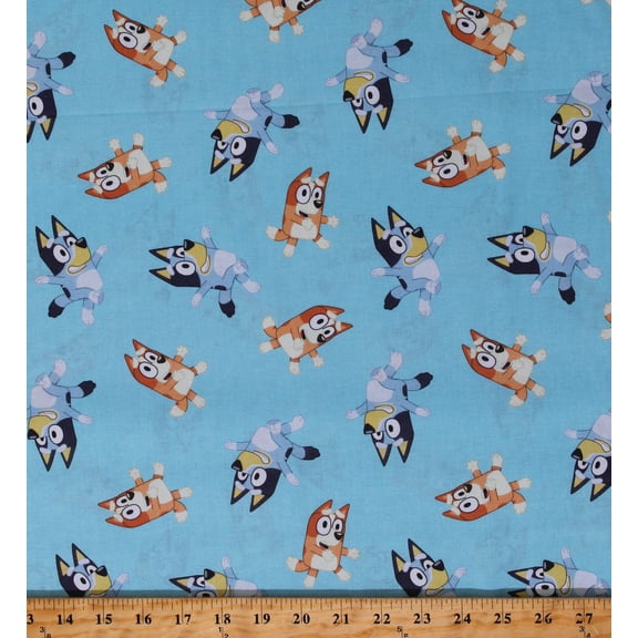 Cotton Bluey and Bingo Dogs Kids Children's Characters Blue Cotton Fabric Print by the Yard (78285-A620715)