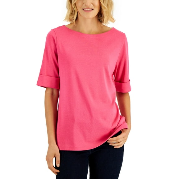 Cotton Boat-Neck Top Steel Rose XS