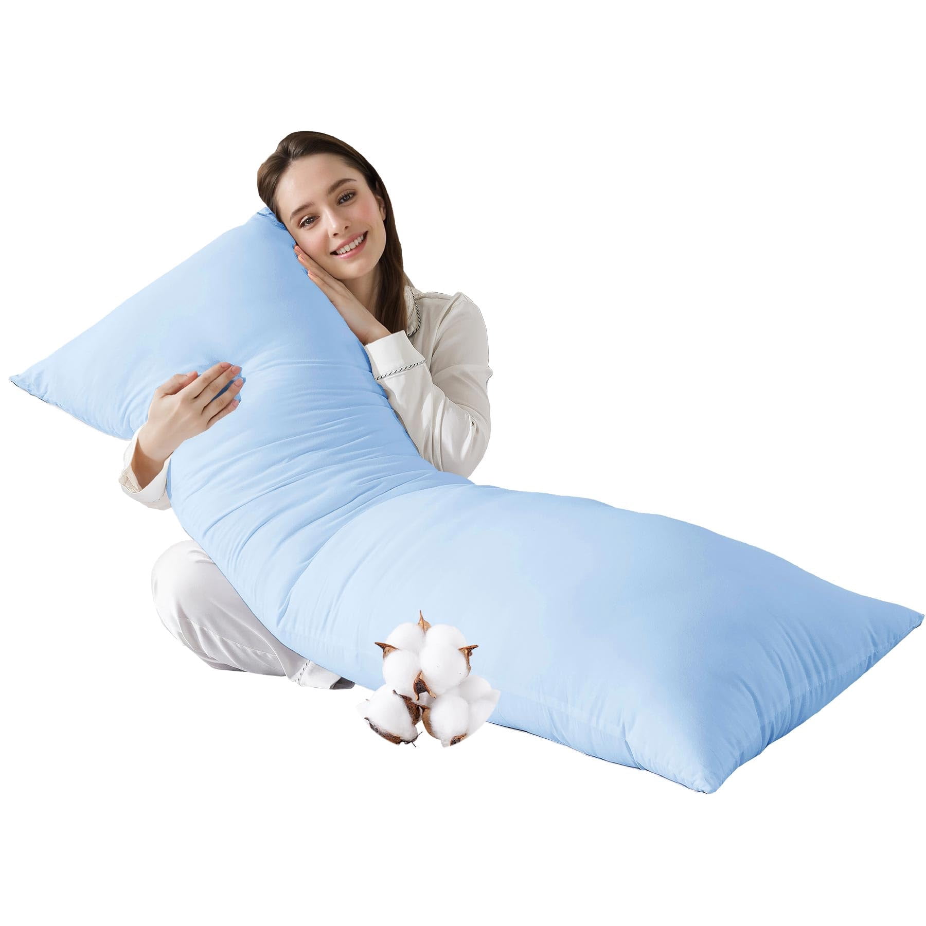 Cotton Body Pillow Insert Cooling Breathable Full Body Pillow for Side Sleepers Soft Long Bed Pillow for Adults 20 x 54 Inch Black