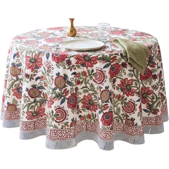 Cotton Boho Rectangle Fall Tablecloth, Handblock Print Table Cloth for Kitchen I Dining Table Linen Fall Décor I Parties Wedding Outdoor Christmas Thanksgiving I Fall