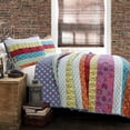 thumbnail image 1 of Cotton Boho Striped Cottage Reversible Quilt Bedding Set, Coverlet Bedspread, Comforter Set for Guest Room, Bedroom, Home, Apartment, Dorm, Hotel, RV, Cottage, Vibrant Stripe, King-3 Piece, 1 of 5