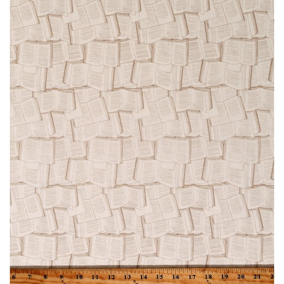 Cotton Books Bookish Library Libraries Reading Children Novels Fiction Fantasy Paper Off-White Cotton Fabric Print by the Yard (BKS-63512)