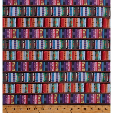 Cotton Books Library Libraries Bookshelves Academic School Multicolor Cotton Fabric Print by the Yard (116647)