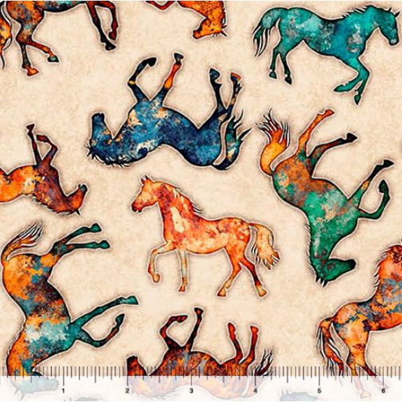 Cotton Born to Run Horse Stallion Wild Western Vintage Rustic Quilting Treasures Cotton Fabric Print by the Yard (2600-31478-A)
