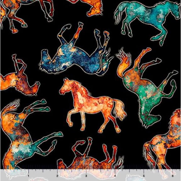 Cotton Born to Run Horse Stallion Wild Western Vintage Rustic Quilting Treasures Cotton Fabric Print by the Yard (2600-31478-J)