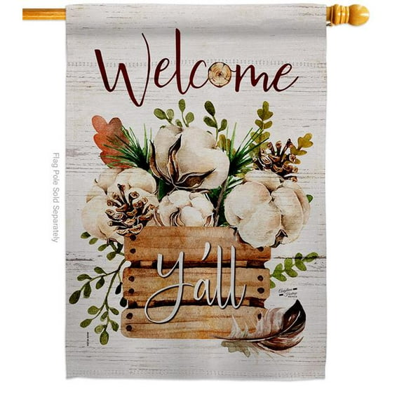 Cotton Bouquet Yall Country Living The South 28 x 40 in. Double-Sided Decorative Vertical House Flags for Decoration Banner Garden Yard Gift