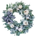 thumbnail image 1 of Cotton Bow White Pumpkin Wreath, Gardening Wreath, Halloween Wreath, Thanksgiving Wreath, 1 of 4