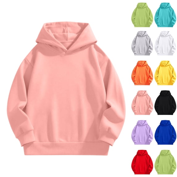 Cotton Boys Girls Pullover Hoodie, Long Sleeve Sweatshirt, Basic Casual Top, Sizes 2-14,Pink