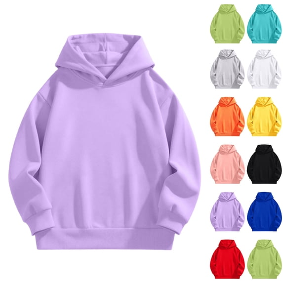 Cotton Boys Girls Pullover Hoodie, Long Sleeve Sweatshirt, Basic Casual Top, Sizes 2-14,Purple