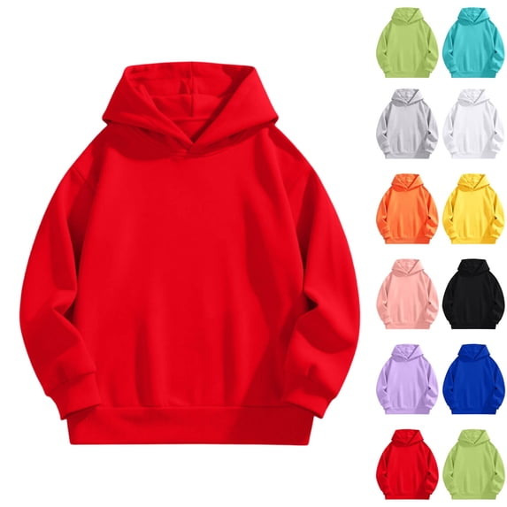 Cotton Boys Girls Pullover Hoodie, Long Sleeve Sweatshirt, Basic Casual Top, Sizes 2-14,Red