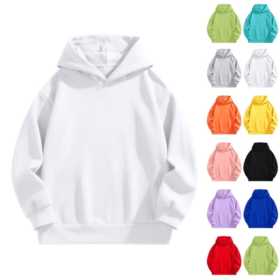 Cotton Boys Girls Pullover Hoodie, Long Sleeve Sweatshirt, Basic Casual Top, Sizes 2-14,White