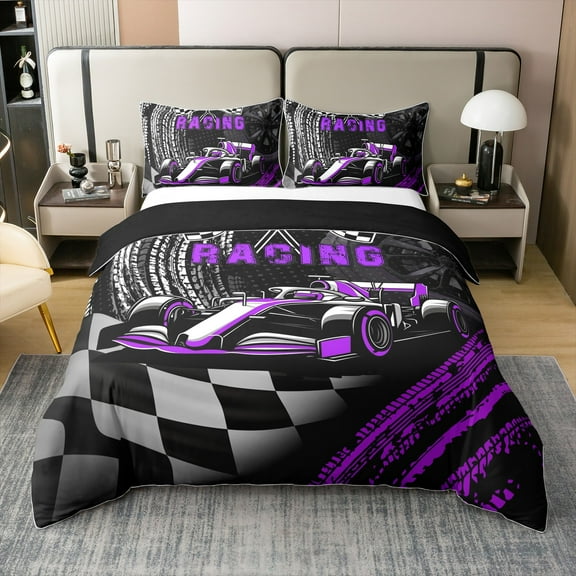 Cotton Racing Duvet Cover Twin Teens,Cool Race Car Speed Sport 2 Pieces Duvet Cover, Racing Game Comforter Cover (Not Comforter),Extreme Sports Lover Quilt Cover