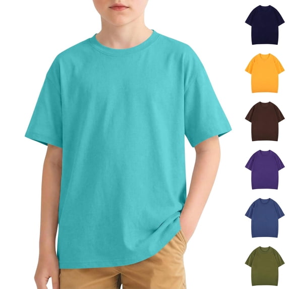 Cotton Boys T-Shirts Summer Toddler Boys T-Shirts Solid Color Leisure Sports Shirts for Boys Round-Neck Blouses For Boys Shirts Under $10 Size 10-11Years