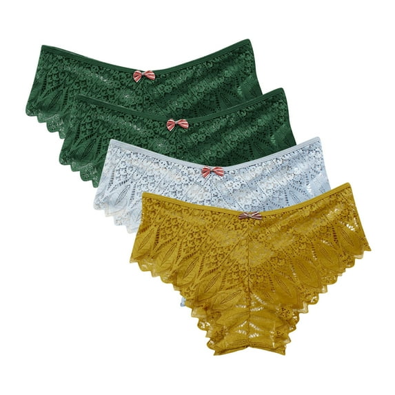 Cotton Boyshort Underwear for Women 4 Pack Seamless Underwear for Women Lace Thong Cheeky Panties Breathable Briefs Stretch High Cut Plus Size Ladies Bikini Thongs Yellow 4XL