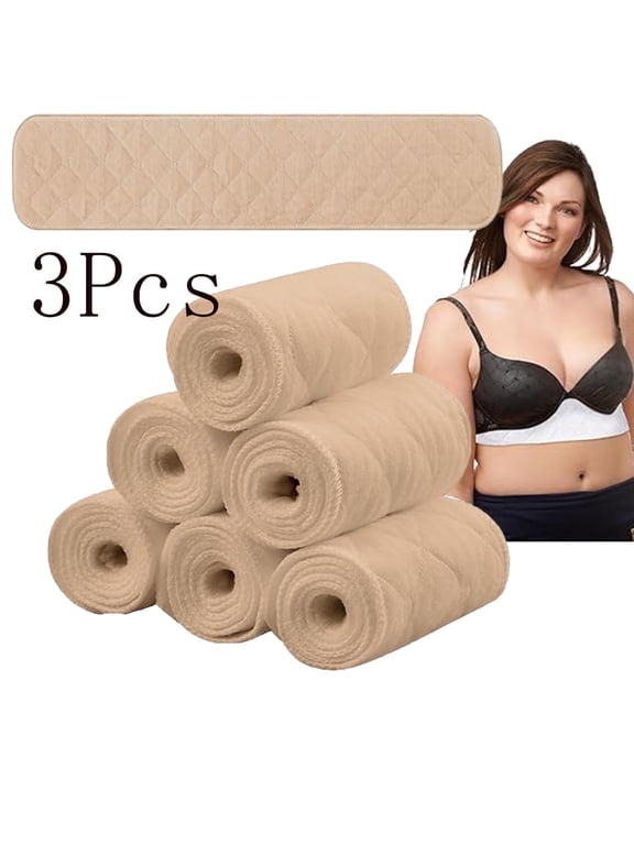 Cotton Bra Liners,Tutuviw 3 Pcs 3 Layer Rectangle Under Bra Pads,Tummy Liners for Sweat,Under Belly Sweat Liners,Under Belly Perspiration Absorber Pads,Belly Band for Skin Rash(18x3in,Nude)