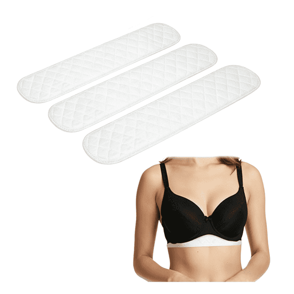 Cotton Bra Sweat Pads 3 Pack 17.3 x 3.2 inch Under Breast Absorbent Liners, Tummy Sweat Rash Protection for Women and Men (White)
