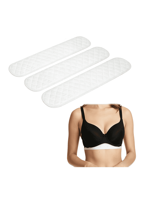 Cotton Bra Sweat Pads 3 Pack 17.3 x 3.2 inch Under Breast Absorbent Liners, Tummy Sweat Rash Protection for Women and Men (White)