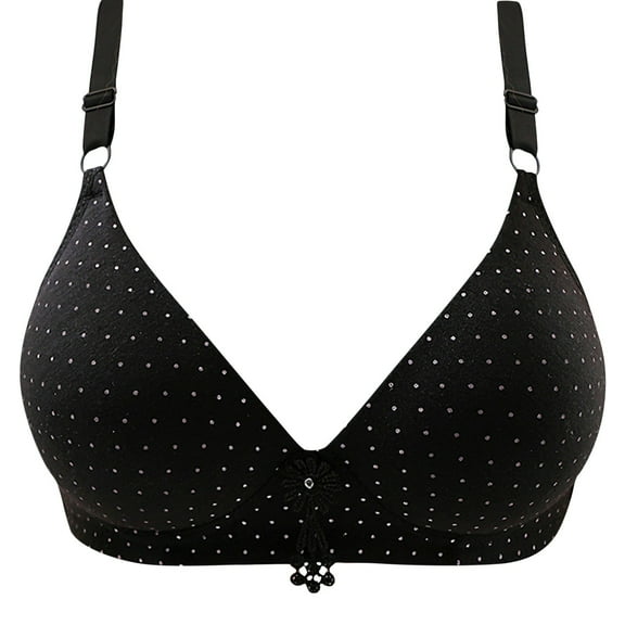Cotton Bra Women Embroidered Glossy Comfortable Breathable Bra Underwear No Underwire V-Neck Pullover Bra Feature Hook and Eye Closure Molded Bra Style Y-376 , Black XL