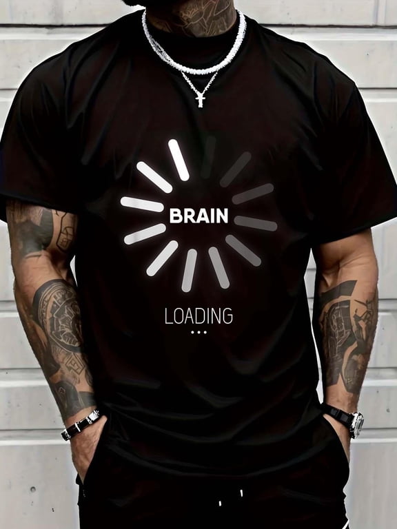 Cotton Brain Loading Please Wait Shirt Sarcastic Comment Learning T-Shirt Men's Casual Short Sleeve Graphic Tee