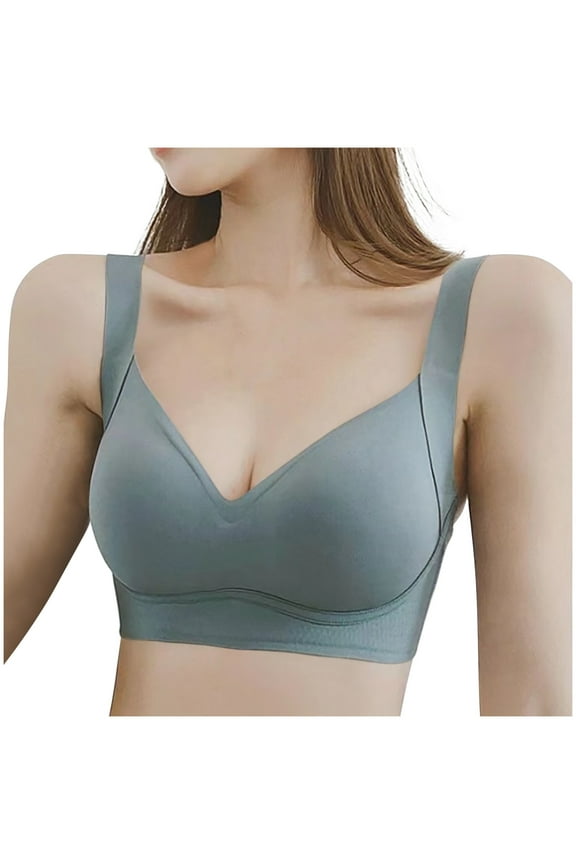 Cotton Bralettes for Women Back-Smoothing Bra Feature V-Neck Longline Bra Style W-485 Hook and Eye Closure Padded Sports Bra Blue XL