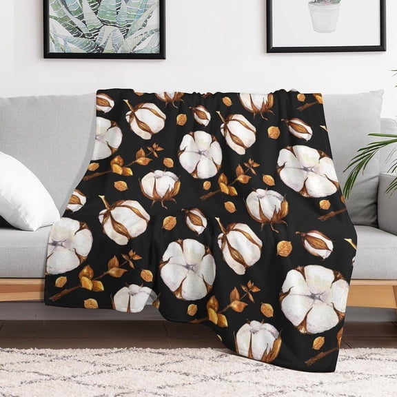 Cotton Branch Pattern Flannel Fleece Throw Blanket Soft Blanket for Couch,Cozy,Warm,Lightweight,50x60 Inches