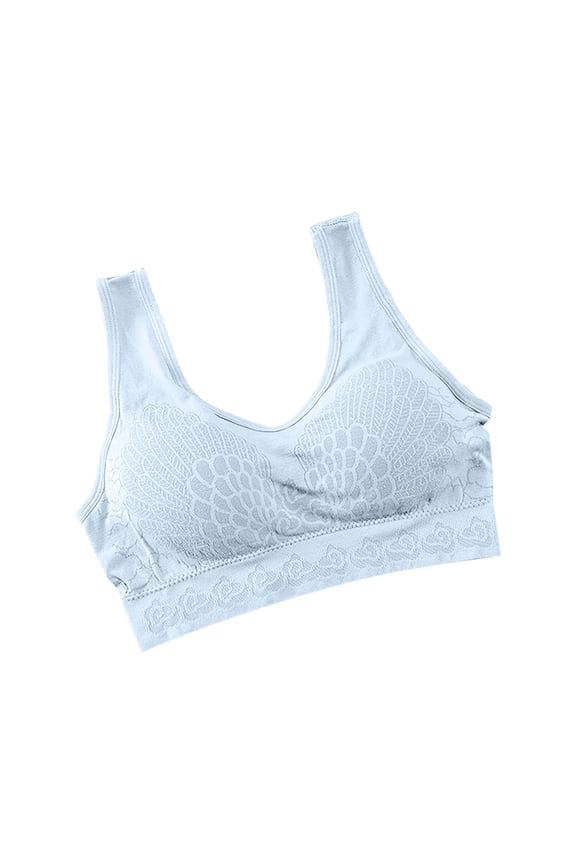 Cotton Bras for Women Fashion Bra Solid Vest Camisole Breathable Push Up Tops Underwear V-Neck No Underwire Bra Feature Hook and Eye Closure Full-Figure Bra Style Y-94 , Blue-c