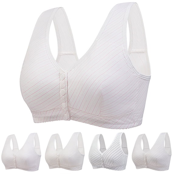 Cotton Bras for Women, Multi Tone Front Buckle Wireless Bra, Breathable Seamless Gathered Support Underwear for Daily | TruHer,Khaki 48