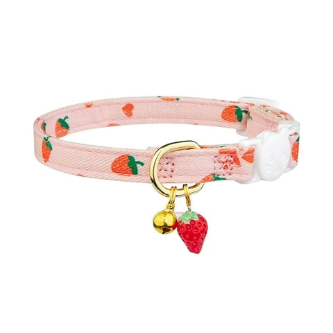 Cotton Breakaway Cat Collar with Strawberries White Heart Shaped Pendant Bell Cute for Girl Boy Cats