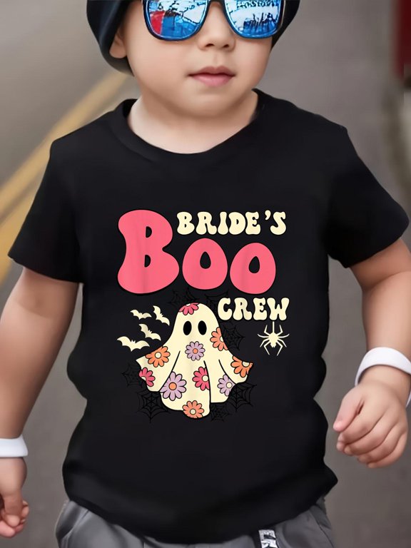 Cotton Bride's Boo Crew Squad Ghost Halloween Wedding Bachelorette Kids T-Shirt Fun Print T‑Shirt