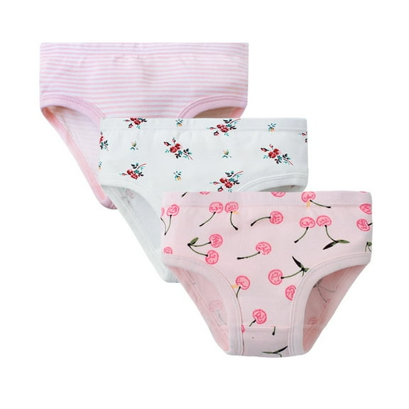 Cotton Brief Panties 3PCS Girls' Cotton Breathable and Comfortable Children's Cute Printed Underwear Underwear New Pinky 2 Years