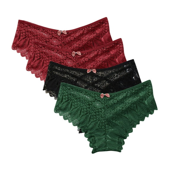 Cotton Briefs for Women 4pc Panties for Women Lace Thong Lace Breathable Underwear Scallop Thongs Ladies Plus Size Underpant Briefs Cheeky Underwear for Women Green 4XL