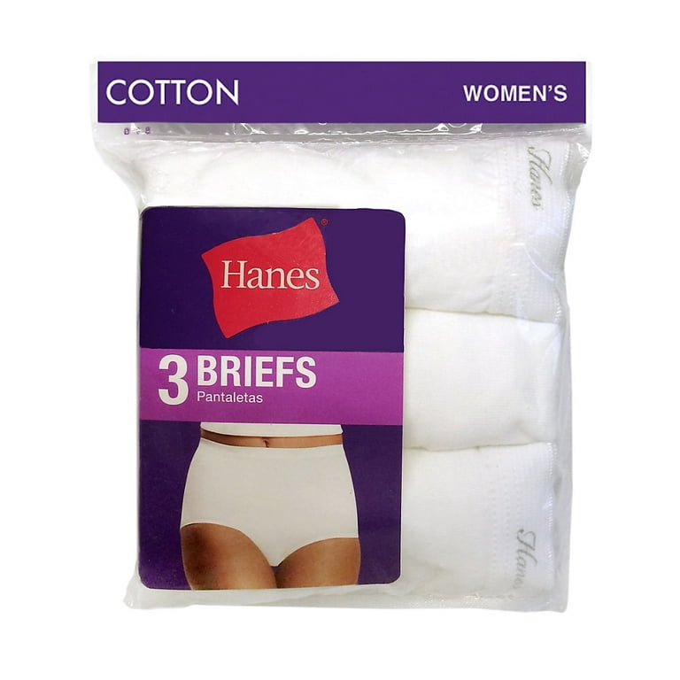 NEW WOMEN HANES 3 PACK COTTON BRIEFS WEDGIE FREE PANTIES UNDERWEAR  WHITE/COLOR 8 