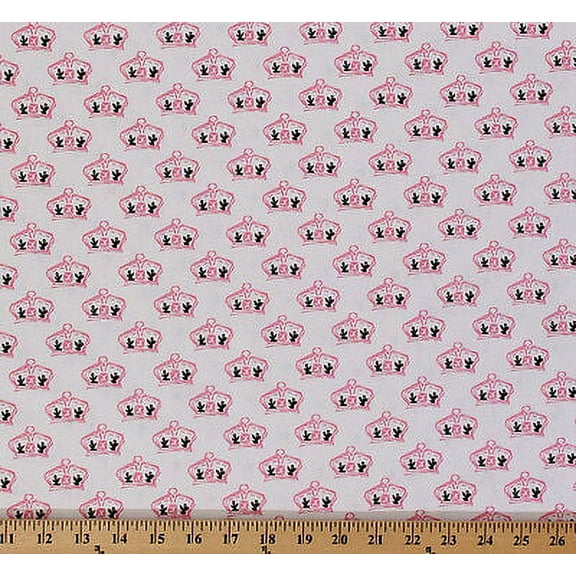 Cotton British Invasion Crown Crowns Royalty Pink Black White Cotton Fabric Print by the Yard (C3842)