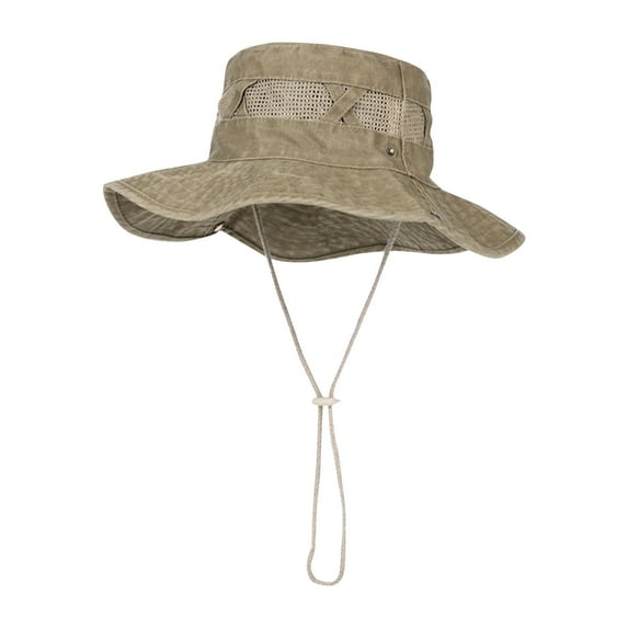 Cotton Bucket Hat for Men Women, Breathable Mesh Adjustable Strap Sun Hat, Hiking Camping Fishing