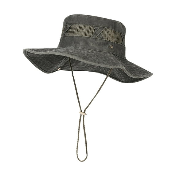 Cotton Bucket Hat for Men Women, Breathable Mesh Adjustable Strap Sun Hat, Hiking Camping Fishing
