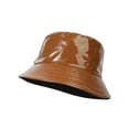 thumbnail image 1 of Cotton Bucket Hats for Women Bright Leather Color Double Fisherman'S Hat Women'S Outdoor Sun Basin Hat Foldable Travel Hat Men Multicolor Optional,Brown Women's Accessories Bucket Hats, 1 of 5
