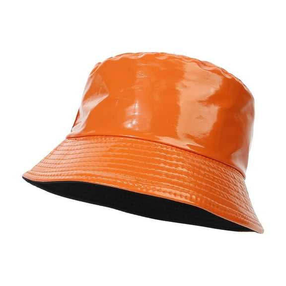 Cotton Bucket Hats for Women Bright Leather Color Double Fisherman'S Hat Women'S Outdoor Sun Basin Hat Foldable Travel Hat Men Multicolor Optional,Orange Women's Accessories Bucket Hats