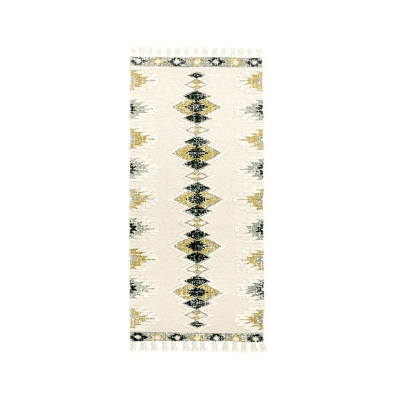 Cotton Buckley Multi Colored Print Geometric Shag Rug Yellow, Antero