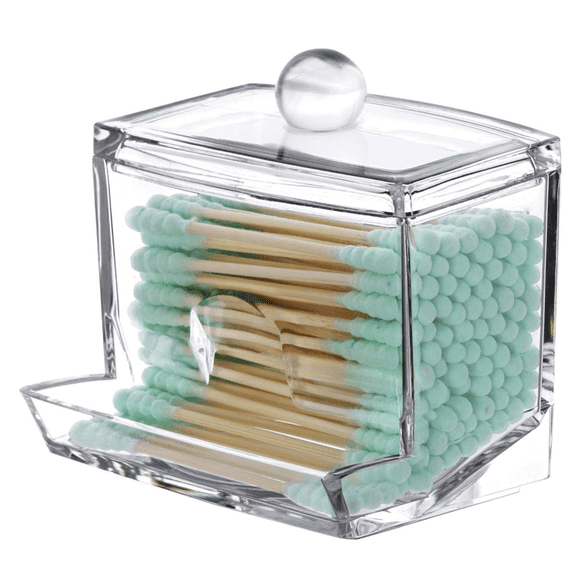 Cotton Buds Ball Dispenser, Bathroom Containers Canister Organizer, Clear Apothecary Jar for Storage 1 Pcs