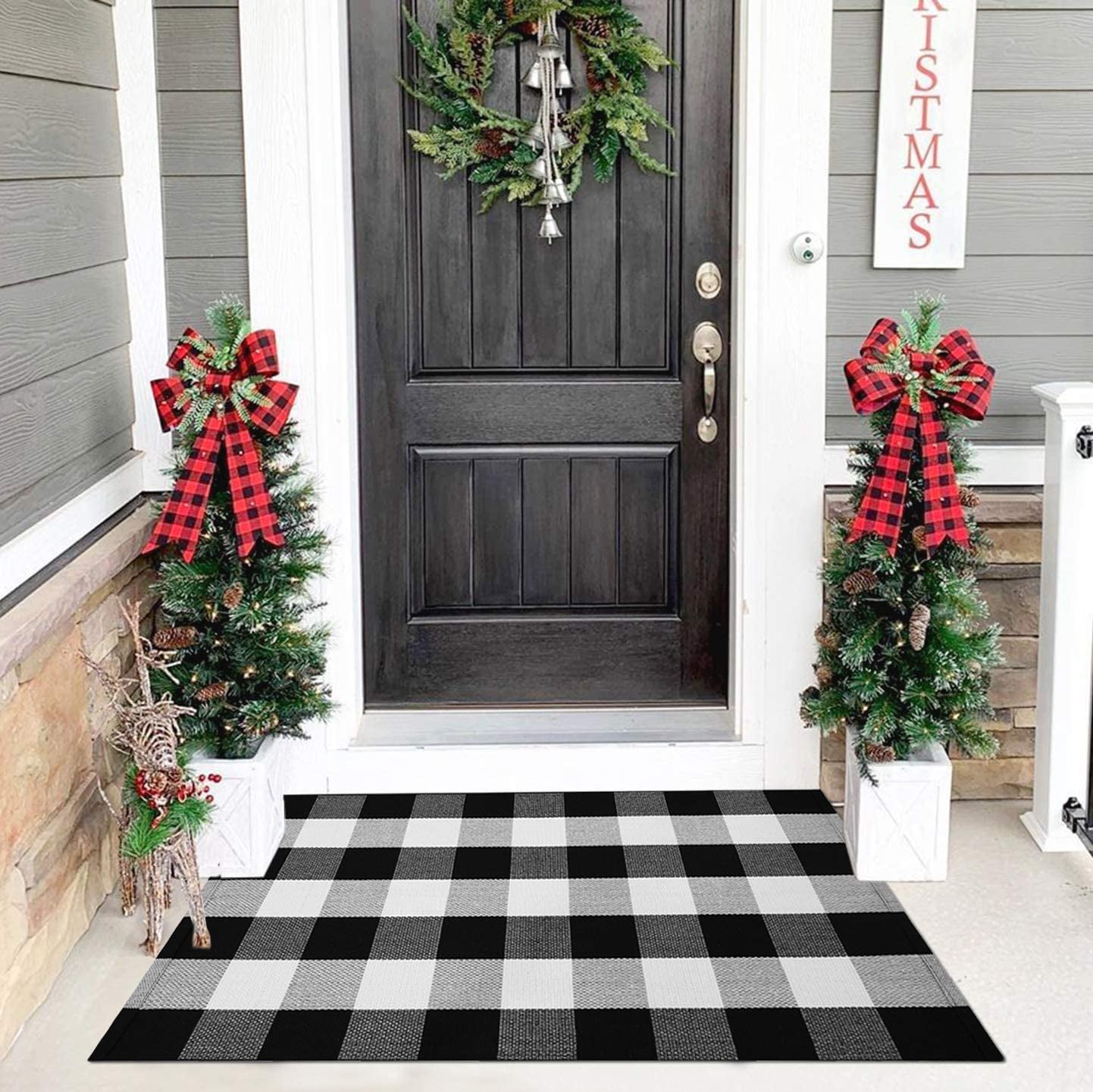 Debao Cotton Buffalo Plaid Rug 4'x 6' Orange and White Hand Woven Checked  Rug Washable Doormats Indoor Outdoor Rugs for Layered Front Door Mats,  Porch, Kitchen, Farmhouse, Entryway