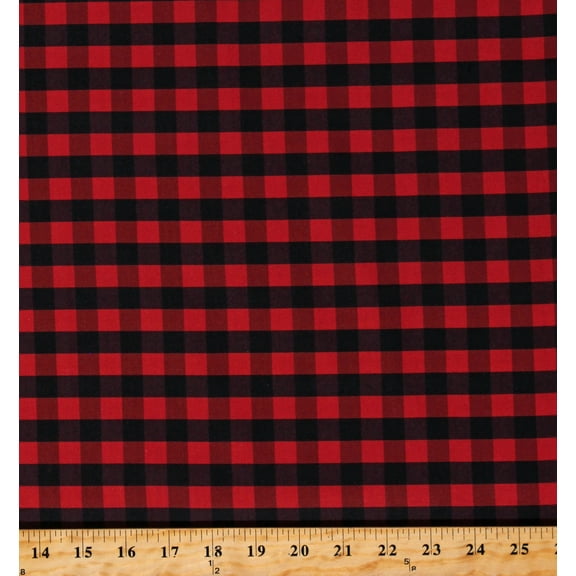 Cotton Buffalo Plaid 1/2 Inch Red Black Checkered Striped Cotton Fabric Print by the Yard (112256)