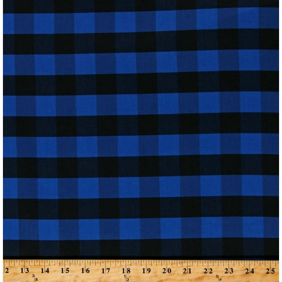 Cotton Buffalo Plaid 1 Inch Blue Black Checkered Striped Cotton Fabric Print by the Yard (112250)