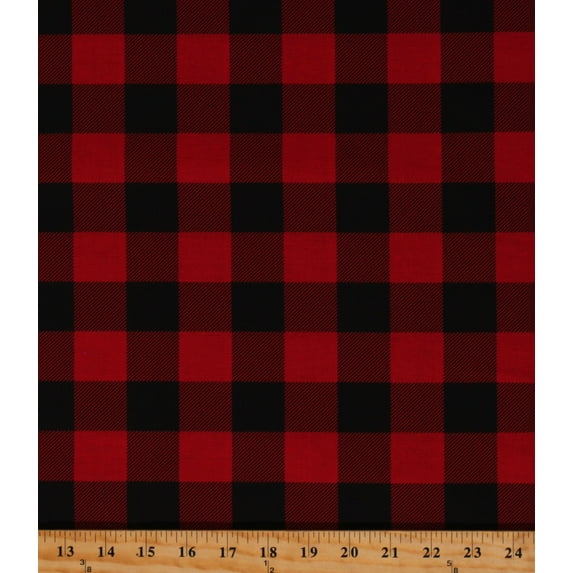 Cotton Buffalo Plaid Checkered Check Plaid Holly Jolly Christmas Winter Red and Black Cotton Fabric Print by the Yard (49803-Black/Red)