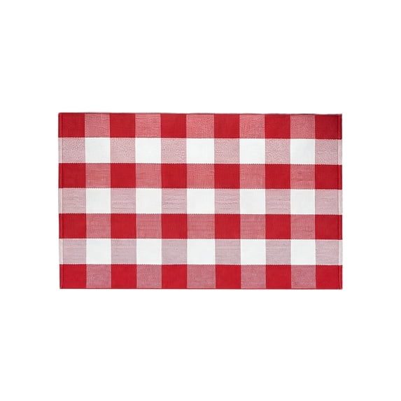 Cotton Buffalo Plaid Rug, Outdoor Rug Front Door Decorative Mat, Washable Layered Door Mats Rug for Front Porch, Entryway, Patio Red