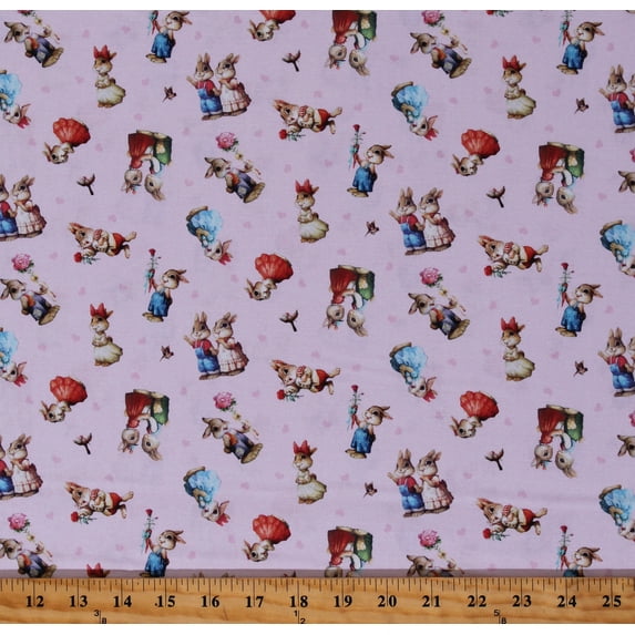 Cotton Bunnies Bunny Rabbits Hearts I Love You Roses Valentine's Day Woodland Animals Pink Cotton Fabric Print by the Yard (27002PINK)